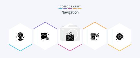 Illustration for Navigation 25 Glyph icon pack including gps. search. gallery. station. gas - Royalty Free Image
