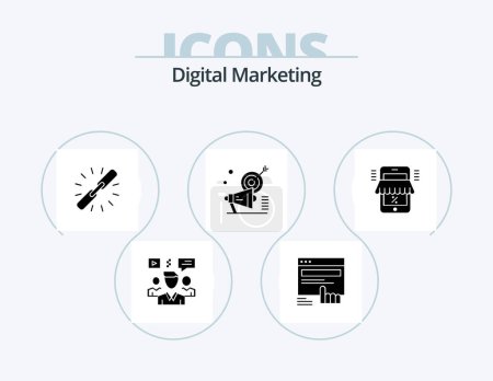 Téléchargez les illustrations : Digital Marketing Glyph Icon Pack 5 Icon Design. marketing. campaign. web. web. chain - en licence libre de droit