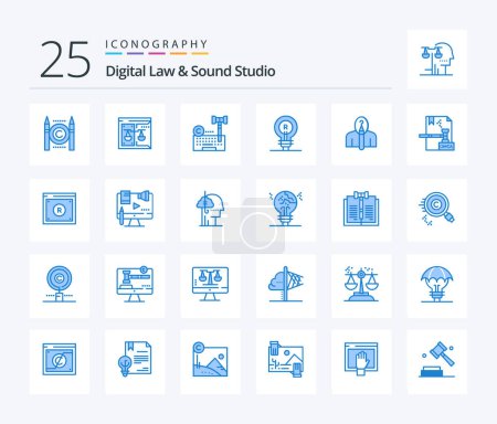 Téléchargez les illustrations : Pack d'icônes Digital Law And Sound Studio 25 Blue Color avec idée. concept. la loi. Une marque. droit - en licence libre de droit