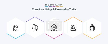 Téléchargez les illustrations : Concious Living And Personality Traits 25 Line icon pack including human. choosing. feelings. choice. product - en licence libre de droit