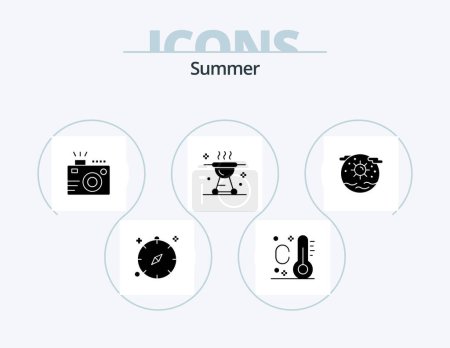 Illustration for Summer Glyph Icon Pack 5 Icon Design. earth. grill. lens. food. barbecue - Royalty Free Image