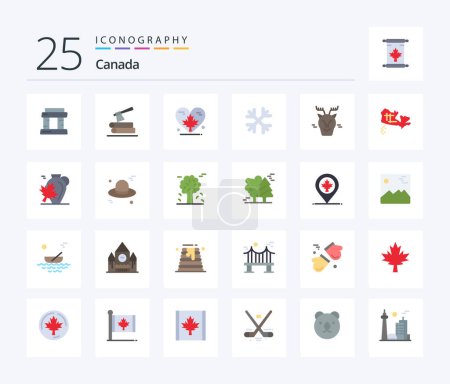 Téléchargez les illustrations : Canada 25 Flat Color icon pack including arctic. canada. love. winter. snow - en licence libre de droit