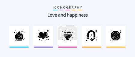 Téléchargez les illustrations : Pack d'icônes Love Glyph 5 Y compris coeur. romantisme. bouquet. aimant. coeur. Icônes créatives Design - en licence libre de droit