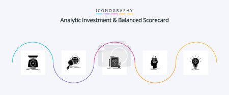 Ilustración de Inversión Analítica y Balanced Scorecard Glyph 5 Icon Pack Incluyendo conclusión. algoritmo. investigación. mercado. financiera - Imagen libre de derechos