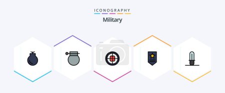 Ilustración de Paquete de iconos Military 25 FilledLine incluyendo sable de luz. militar. arma. insignia. soldado - Imagen libre de derechos