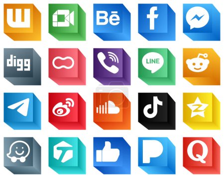 Ilustración de 20 Iconos profesionales de redes sociales en 3D como viber. mensajero. mujeres e iconos de maní. Alta calidad y creatividad - Imagen libre de derechos