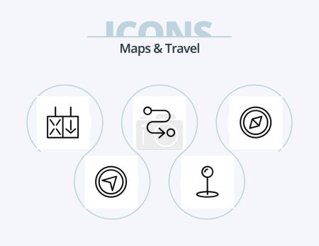 Téléchargez les illustrations : Cartes et ligne de voyage Icône Pack 5 Icône Design. . web. - en licence libre de droit