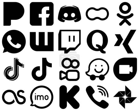 Téléchargez les illustrations : 20 High-Quality Black Solid Icon Set such as xing. quora. peanut. twitch and whatsapp icons. Fully editable and professional - en licence libre de droit