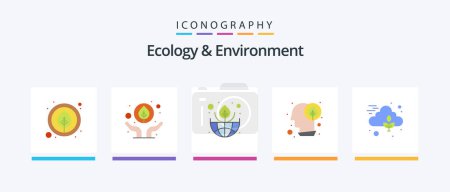 Illustration for Ecology And Environment Flat 5 Icon Pack Including nature. think. earth. plant. idea. Creative Icons Design - Royalty Free Image