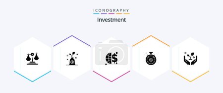 Téléchargez les illustrations : Investment 25 Glyph icon pack including . investment. global invesment. invest. speedometer - en licence libre de droit