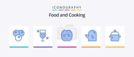 Ilustración de Comida Blue 5 Icon Pack Incluyendo comida. comida. Vidrio. Bebe. cocina. Diseño de iconos creativos - Imagen libre de derechos