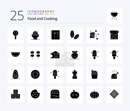 Téléchargez les illustrations : Food 25 Solid Glyph icon pack including marshmallow. watermelon. food. fruit. toast - en licence libre de droit