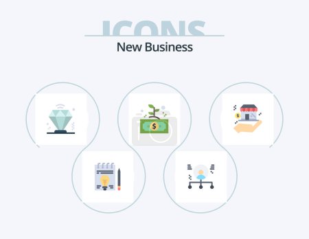 Téléchargez les illustrations : New Business Flat Icon Pack 5 Icon Design. business. leaf. people. invest. business - en licence libre de droit