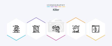 Illustration for Killer 25 Line icon pack including investigation. scary. firearm. hand. bloody - Royalty Free Image