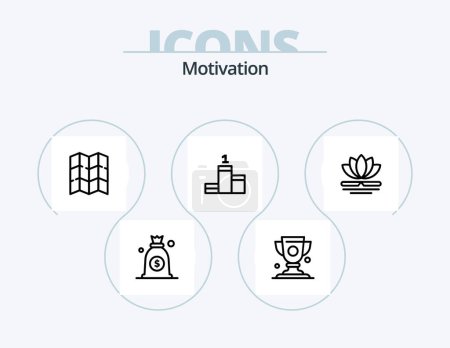 Téléchargez les illustrations : Motivation Line Icon Pack 5 Icon Design. chinois. spa. masque. fleur. doigt - en licence libre de droit