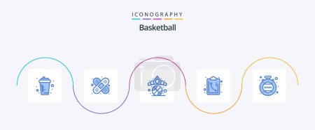 Téléchargez les illustrations : Basketball Bleu Pack 5 Icônes incluant minuterie. horloge. couronne. tactiques. chemin - en licence libre de droit