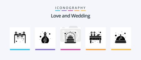 Téléchargez les illustrations : Wedding Glyph 5 Icon Pack Including event. decoration. research. banquet. present. Creative Icons Design - en licence libre de droit