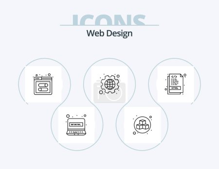 Illustration for Web Design Line Icon Pack 5 Icon Design. box. web. html. screen. setting - Royalty Free Image