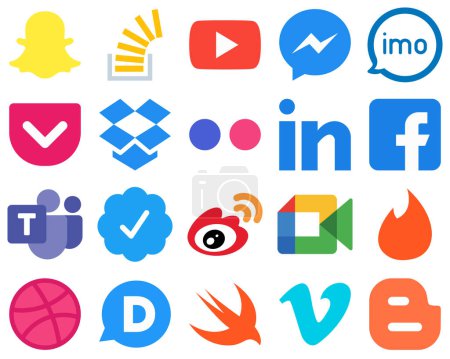 Illustration for 20 Contemporary and Clean Flat Social Media Icons yahoo. dropbox. facebook. pocket and video icons. Gradient Icon Pack - Royalty Free Image