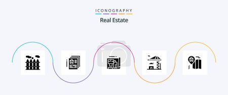 Téléchargez les illustrations : Real Estate Glyph 5 Icon Pack Including building. real . crane . estate - en licence libre de droit