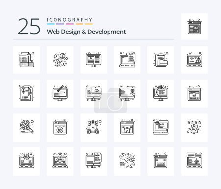 Illustration for Web Design And Development 25 Line icon pack including archive. laptop. design. files. device - Royalty Free Image