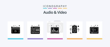 Illustration for Audio And Video Glyph 5 Icon Pack Including play. audio. laptop. speaker. audio. Creative Icons Design - Royalty Free Image
