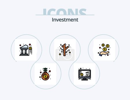 Téléchargez les illustrations : Ligne d'investissement rempli Icône Pack 5 Icône Design. l'argent. la finance. idée. pièces. investissement - en licence libre de droit