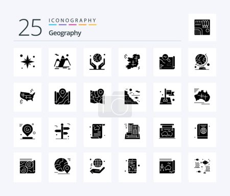 Téléchargez les illustrations : Geo Graphy 25 Solid Glyph icon pack including location. ireland. hiking. protection. human hand - en licence libre de droit