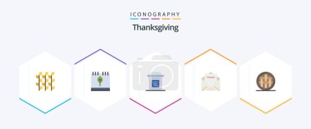 Illustration for Thanksgiving 25 Flat icon pack including message. envelope. leaf. party. halloween - Royalty Free Image