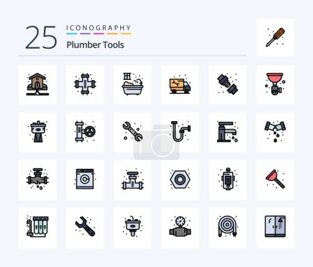 Illustration for Plumber 25 Line Filled icon pack including truck. plumber. plumbing. pipe. water - Royalty Free Image