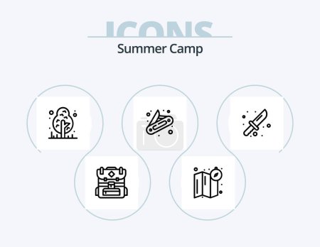 Ilustración de Summer Camp Line Icon Pack 5 Icon Design. . game. map. camping. wood - Imagen libre de derechos