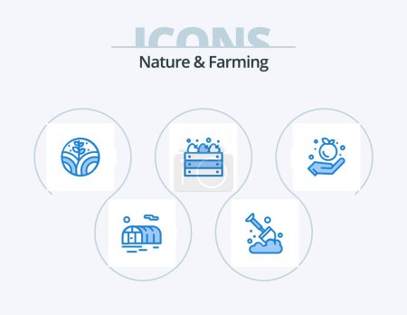Téléchargez les illustrations : Icône bleue nature et agriculture Pack 5 Icône Design. . la nourriture. plante. l'agriculture. ferme - en licence libre de droit