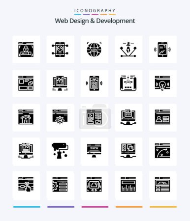 Illustration for Creative Web Design And Development 25 Glyph Solid Black icon pack  Such As illustration. artwork. web.. designing - Royalty Free Image