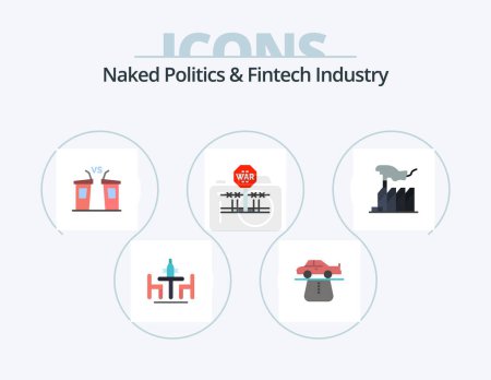 Illustration for Naked Politics And Fintech Industry Flat Icon Pack 5 Icon Design. military. combat. carpet. speaker. election - Royalty Free Image