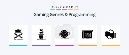 Téléchargez les illustrations : Gaming Genres And Programming Glyph 5 Icon Pack Including coding. api. obstacle. time. clockwise. Creative Icons Design - en licence libre de droit