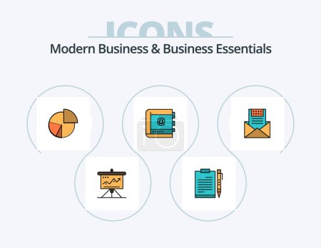 Téléchargez les illustrations : Modern Business And Business Essentials Line Filled Icon Pack 5 Icon Design. data. accounting. client. files. person - en licence libre de droit