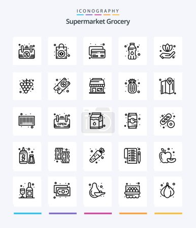 Téléchargez les illustrations : Pack d'icônes Creative Grocery 25 OutLine comme le raisin. la nourriture. l'argent. Feuille. main - en licence libre de droit