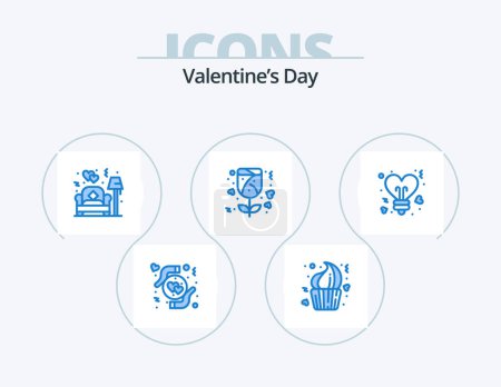 Téléchargez les illustrations : Valentines Day Blue Icon Pack 5 Icon Design. coeur. rose. dessert. amour. amour - en licence libre de droit
