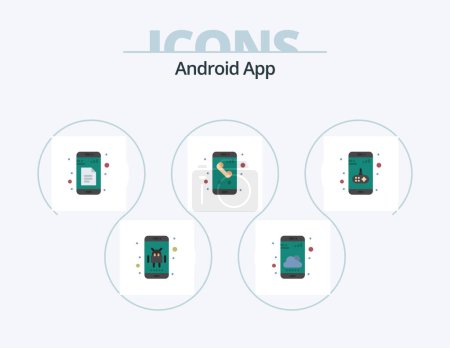 Téléchargez les illustrations : Android App Flat Icon Pack 5 Icon Design. app. phone. data. mobile. app - en licence libre de droit