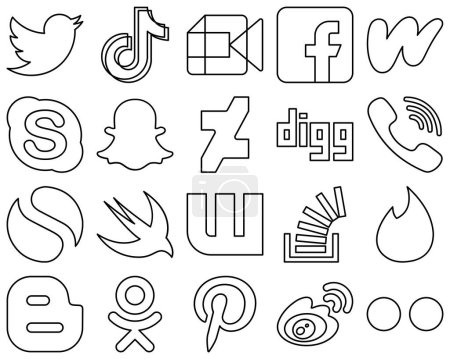Ilustración de 20 Innovadores iconos de las redes sociales de Black Line como snapchat. skype. iconos de vídeo y literatura. Único y de alta definición - Imagen libre de derechos