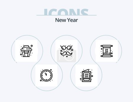 Téléchargez les illustrations : New Year Line Icon Pack 5 Icon Design. . photo. sweet. camera. food - en licence libre de droit