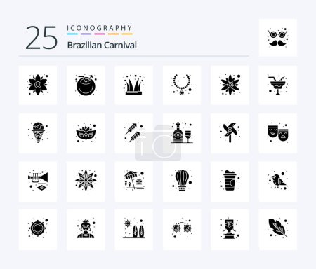Illustration for Brazilian Carnival 25 Solid Glyph icon pack including rose. present. buffoon. necklace. joker cap - Royalty Free Image