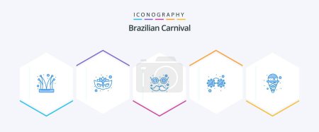 Téléchargez les illustrations : Brazilian Carnival 25 Blue icon pack including ice cream. cream. glasses. party. fancy glasses - en licence libre de droit