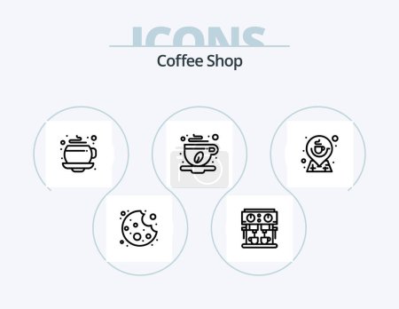 Téléchargez les illustrations : Ligne de café Icône Pack 5 Icône Design. servir. cookie. Magasin. mordre. emplacement - en licence libre de droit