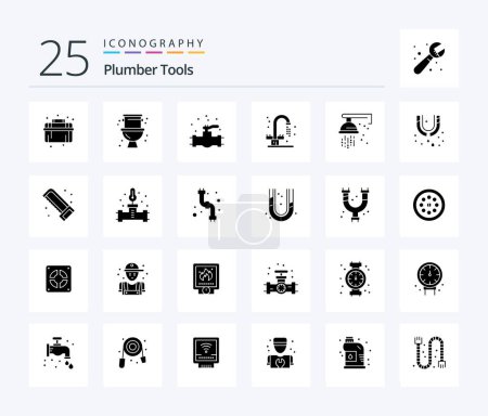 Téléchargez les illustrations : Plumber 25 Solid Glyph icon pack including plumber. plumbing. mechanical. plumber. leak - en licence libre de droit