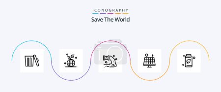 Téléchargez les illustrations : Save The World Line 5 Icon Pack Including solar. environment. world. energy. waste - en licence libre de droit