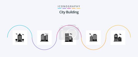 Ilustración de City Building Glyph 5 Icon Pack Incluyendo. oficina. edificio. edificio. banco - Imagen libre de derechos