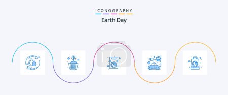Illustration for Earth Day Blue 5 Icon Pack Including vehicle. electric. soil. car. save - Royalty Free Image