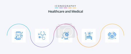 Illustration for Medical Blue 5 Icon Pack Including water. blood. brain. medical room. bed - Royalty Free Image