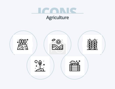 Téléchargez les illustrations : Ligne d'agriculture Icône Pack 5 Icône Design. gluten. culture. champ. l'agriculture. fleur - en licence libre de droit